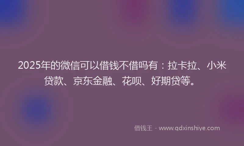 2025年的微信可以借钱不借吗有：拉卡拉、小米贷款、京东金融、花呗、好期贷等。