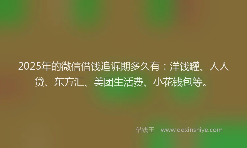 2025年的微信借钱追诉期多久有：洋钱罐、人人贷、东方汇、美团生活费、小花钱包等。
