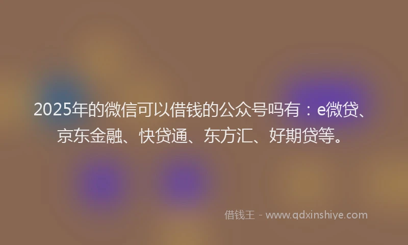 2025年的微信可以借钱的公众号吗有：e微贷、京东金融、快贷通、东方汇、好期贷等。