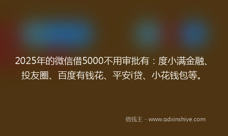 2025年的微信借5000不用审批有：度小满金融、投友圈、百度有钱花、平安i贷、小花钱包等。