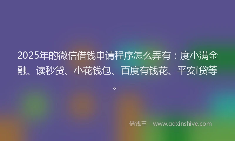 2025年的微信借钱申请程序怎么弄有：度小满金融、读秒贷、小花钱包、百度有钱花、平安i贷等。