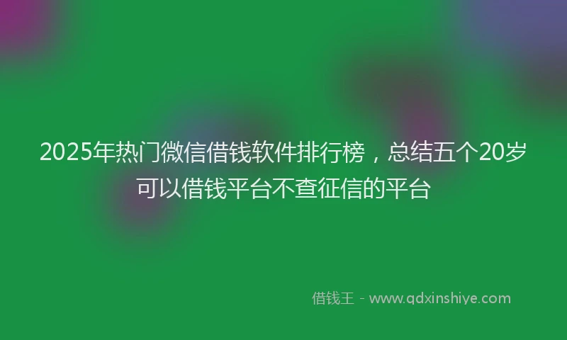 2025年热门微信借钱软件排行榜，总结五个20岁可以借钱平台不查征信的平台