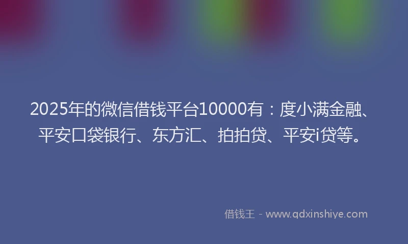 2025年的微信借钱平台10000有：度小满金融、平安口袋银行、东方汇、拍拍贷、平安i贷等。
