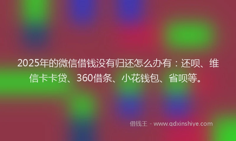 2025年的微信借钱没有归还怎么办有：还呗、维信卡卡贷、360借条、小花钱包、省呗等。