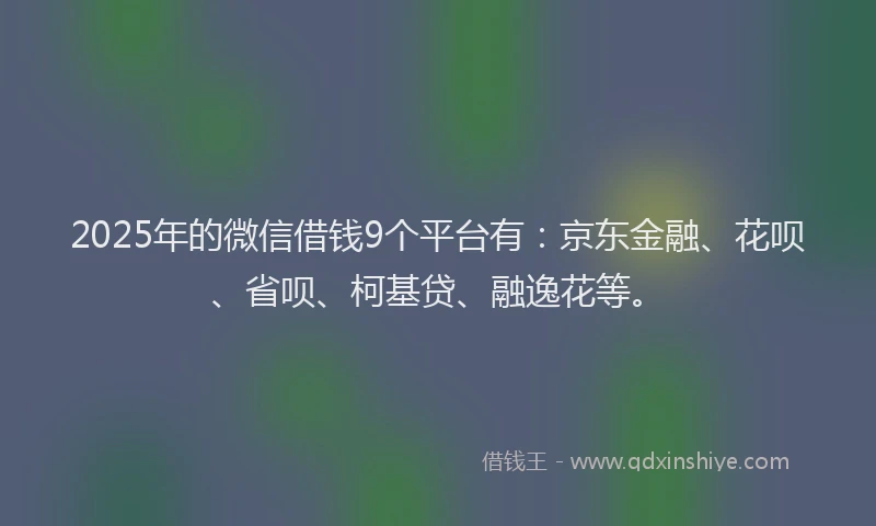 2025年的微信借钱9个平台有：京东金融、花呗、省呗、柯基贷、融逸花等。