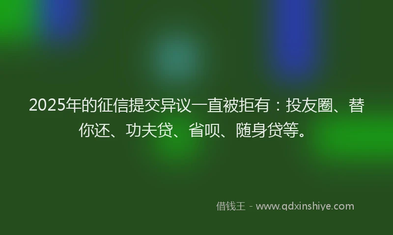 2025年的征信提交异议一直被拒有：投友圈、替你还、功夫贷、省呗、随身贷等。