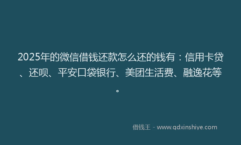 2025年的微信借钱还款怎么还的钱有：信用卡贷、还呗、平安口袋银行、美团生活费、融逸花等。