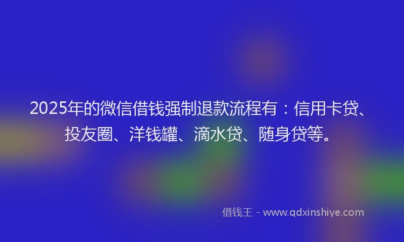 2025年的微信借钱强制退款流程有：信用卡贷、投友圈、洋钱罐、滴水贷、随身贷等。