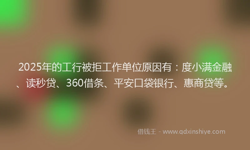 2025年的工行被拒工作单位原因有：度小满金融、读秒贷、360借条、平安口袋银行、惠商贷等。