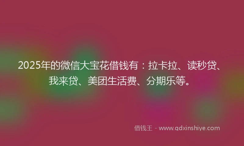 2025年的微信大宝花借钱有：拉卡拉、读秒贷、我来贷、美团生活费、分期乐等。