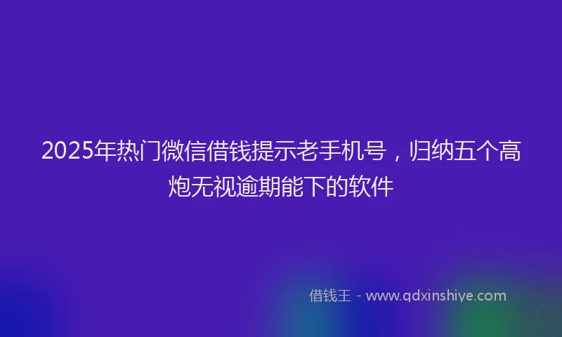 2025年热门微信借钱提示老手机号，归纳五个高炮无视逾期能下的软件
