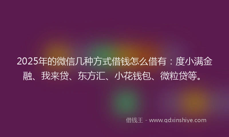 2025年的微信几种方式借钱怎么借有：度小满金融、我来贷、东方汇、小花钱包、微粒贷等。