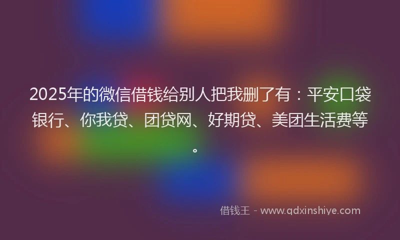 2025年的微信借钱给别人把我删了有：平安口袋银行、你我贷、团贷网、好期贷、美团生活费等。
