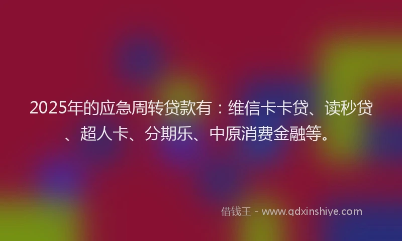 2025年的应急周转贷款有：维信卡卡贷、读秒贷、超人卡、分期乐、中原消费金融等。