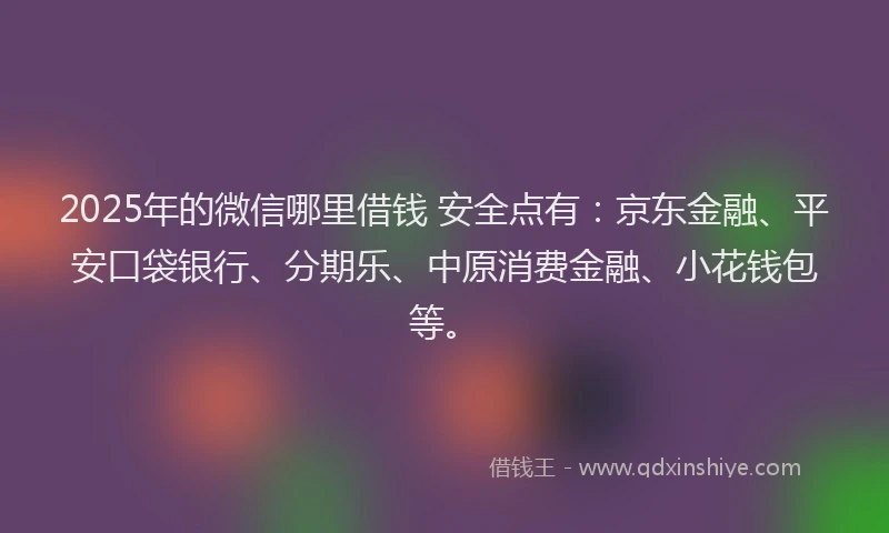 2025年的微信哪里借钱 安全点有：京东金融、平安口袋银行、分期乐、中原消费金融、小花钱包等。