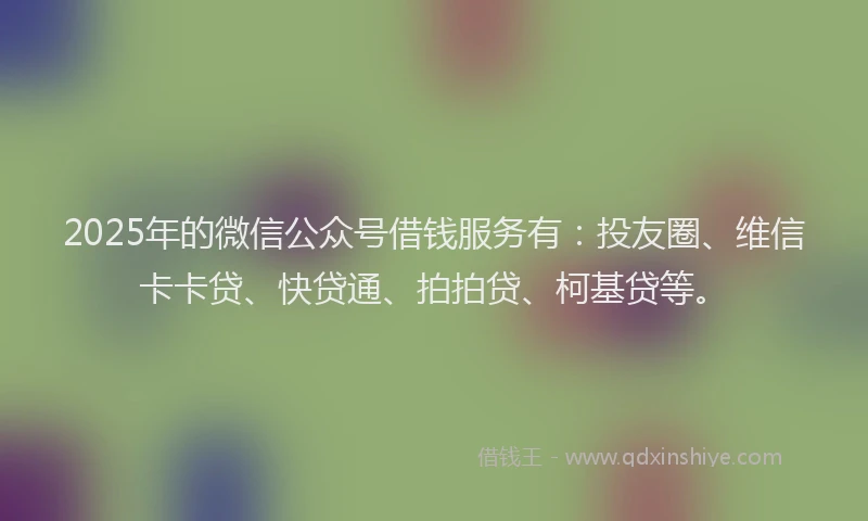 2025年的微信公众号借钱服务有：投友圈、维信卡卡贷、快贷通、拍拍贷、柯基贷等。