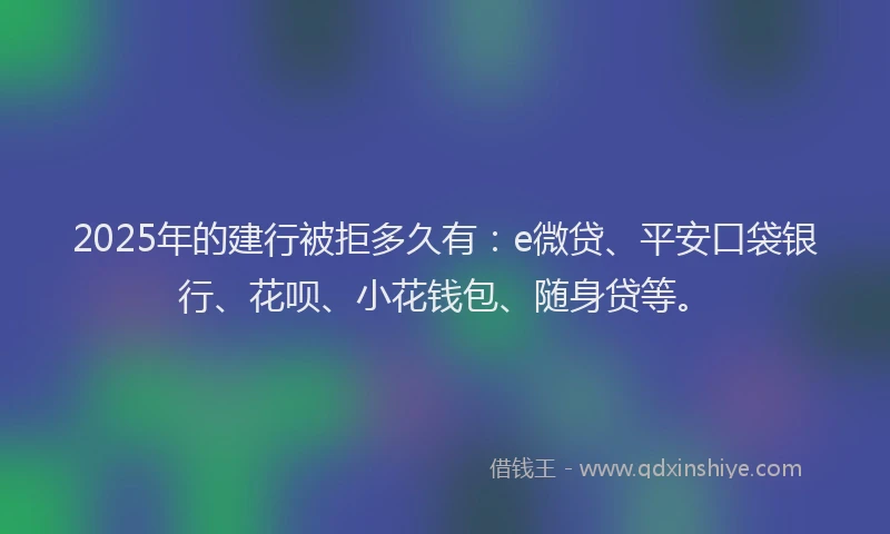 2025年的建行被拒多久有：e微贷、平安口袋银行、花呗、小花钱包、随身贷等。