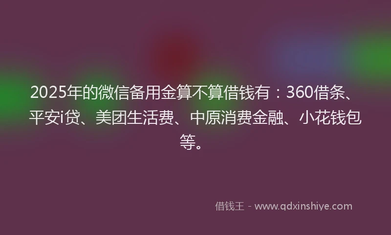 2025年的微信备用金算不算借钱有：360借条、平安i贷、美团生活费、中原消费金融、小花钱包等。