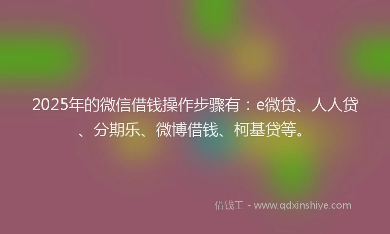 2025年的微信借钱操作步骤有：e微贷、人人贷、分期乐、微博借钱、柯基贷等。
