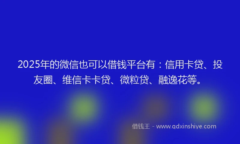 2025年的微信也可以借钱平台有：信用卡贷、投友圈、维信卡卡贷、微粒贷、融逸花等。