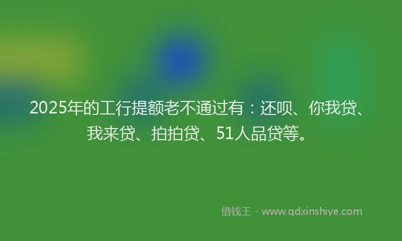 2025年的工行提额老不通过有：还呗、你我贷、我来贷、拍拍贷、51人品贷等。