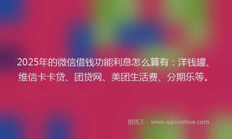 2025年的微信借钱功能利息怎么算有：洋钱罐、维信卡卡贷、团贷网、美团生活费、分期乐等。