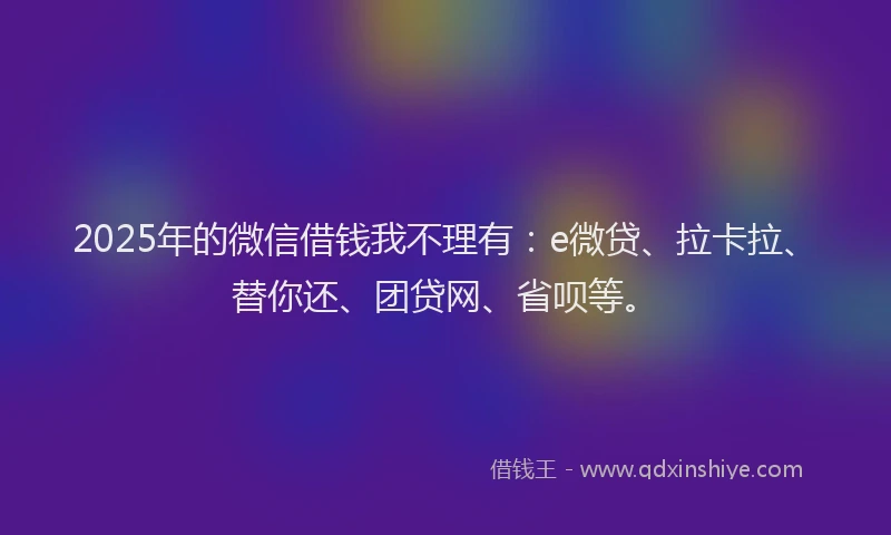 2025年的微信借钱我不理有：e微贷、拉卡拉、替你还、团贷网、省呗等。