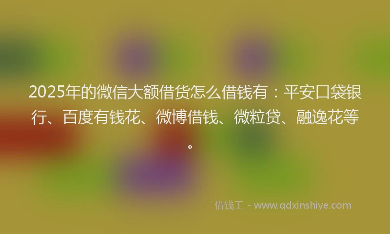 2025年的微信大额借货怎么借钱有：平安口袋银行、百度有钱花、微博借钱、微粒贷、融逸花等。