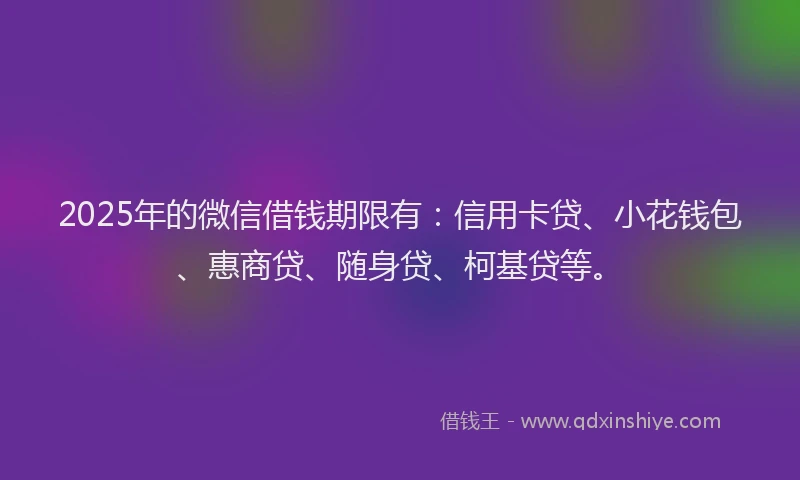 2025年的微信借钱期限有：信用卡贷、小花钱包、惠商贷、随身贷、柯基贷等。