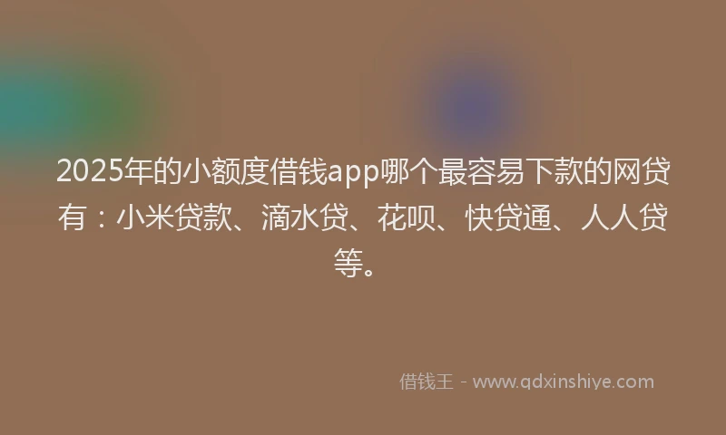2025年的小额度借钱app哪个最容易下款的网贷有：小米贷款、滴水贷、花呗、快贷通、人人贷等。