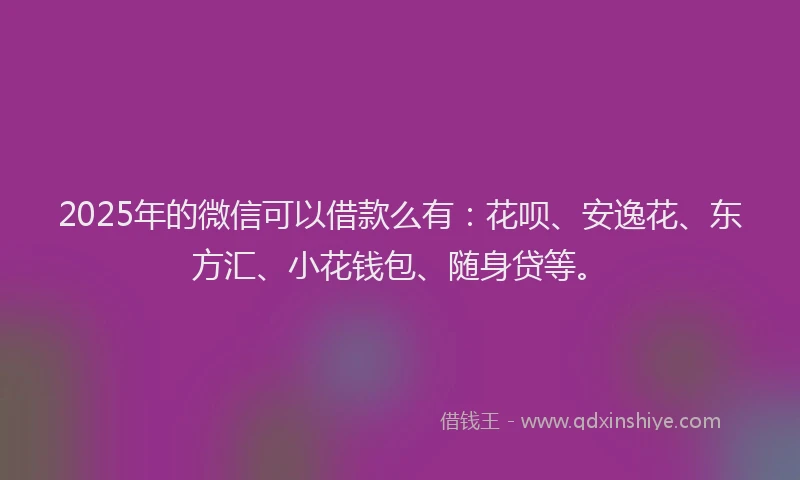 2025年的微信可以借款么有：花呗、安逸花、东方汇、小花钱包、随身贷等。