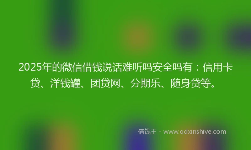2025年的微信借钱说话难听吗安全吗有：信用卡贷、洋钱罐、团贷网、分期乐、随身贷等。