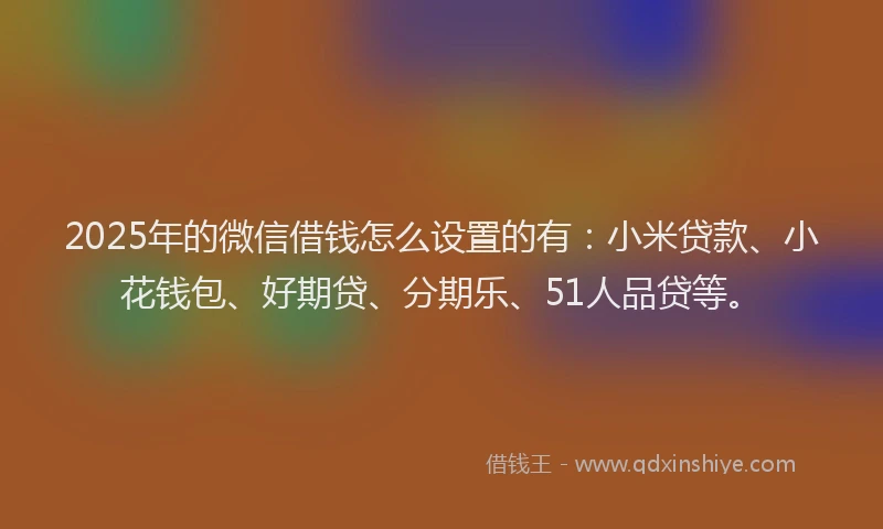 2025年的微信借钱怎么设置的有：小米贷款、小花钱包、好期贷、分期乐、51人品贷等。