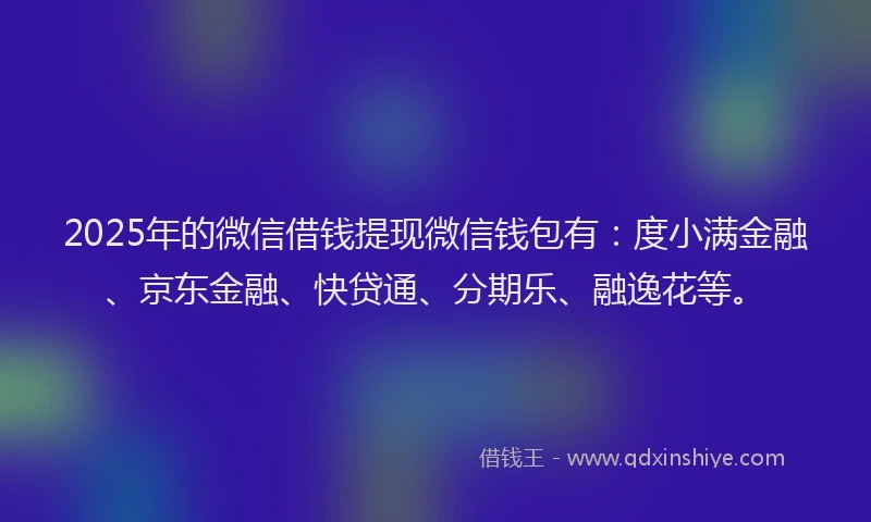 2025年的微信借钱提现微信钱包有：度小满金融、京东金融、快贷通、分期乐、融逸花等。