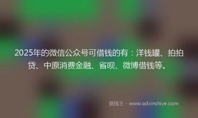 2025年的微信公众号可借钱的有：洋钱罐、拍拍贷、中原消费金融、省呗、微博借钱等。