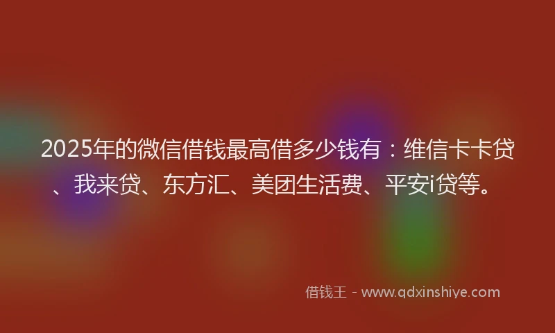 2025年的微信借钱最高借多少钱有：维信卡卡贷、我来贷、东方汇、美团生活费、平安i贷等。