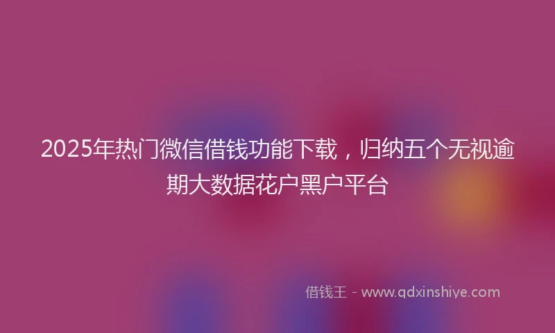 2025年热门微信借钱功能下载，归纳五个无视逾期大数据花户黑户平台