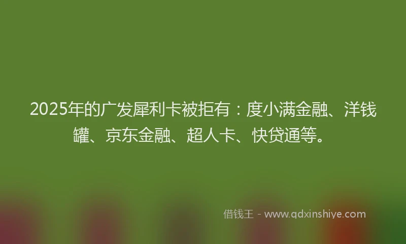 2025年的广发犀利卡被拒有：度小满金融、洋钱罐、京东金融、超人卡、快贷通等。