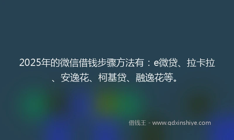 2025年的微信借钱步骤方法有：e微贷、拉卡拉、安逸花、柯基贷、融逸花等。