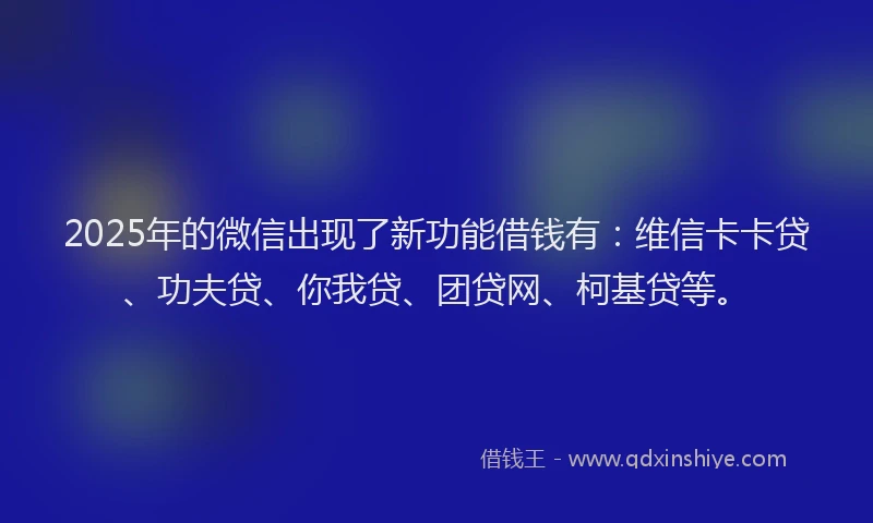 2025年的微信出现了新功能借钱有：维信卡卡贷、功夫贷、你我贷、团贷网、柯基贷等。