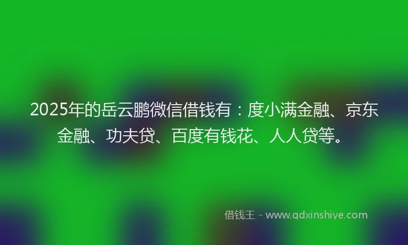 2025年的岳云鹏微信借钱有：度小满金融、京东金融、功夫贷、百度有钱花、人人贷等。