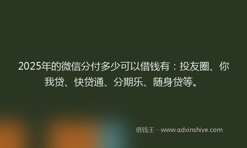 2025年的微信分付多少可以借钱有：投友圈、你我贷、快贷通、分期乐、随身贷等。