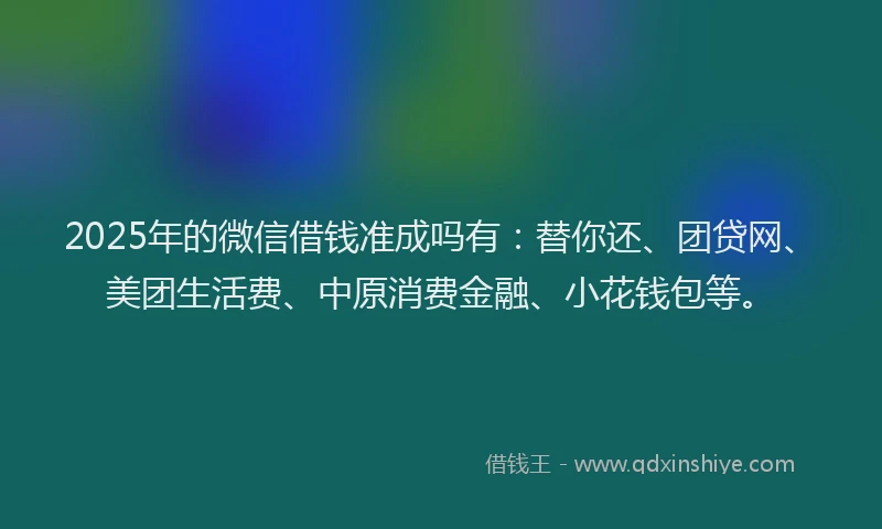 2025年的微信借钱准成吗有：替你还、团贷网、美团生活费、中原消费金融、小花钱包等。