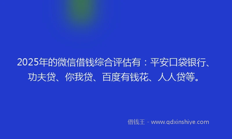 2025年的微信借钱综合评估有：平安口袋银行、功夫贷、你我贷、百度有钱花、人人贷等。