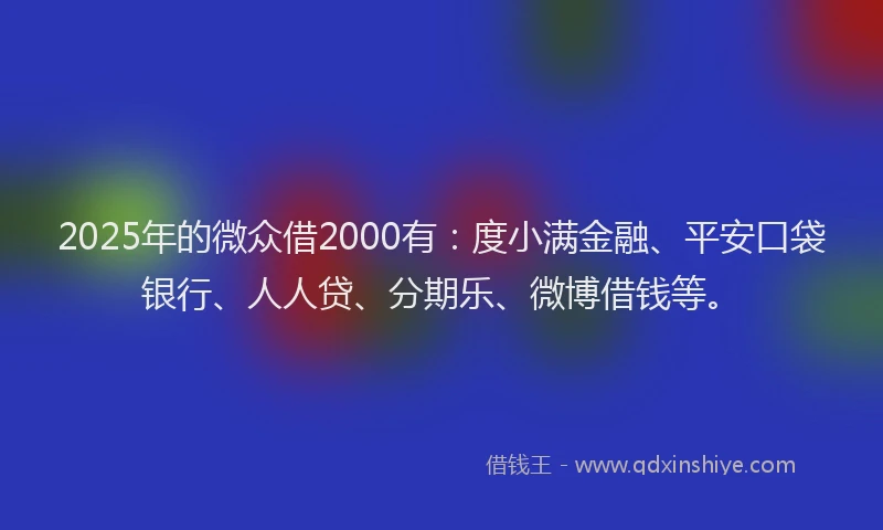 2025年的微众借2000有：度小满金融、平安口袋银行、人人贷、分期乐、微博借钱等。