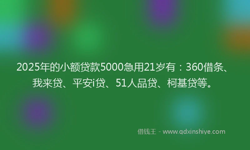 2025年的小额贷款5000急用21岁有：360借条、我来贷、平安i贷、51人品贷、柯基贷等。