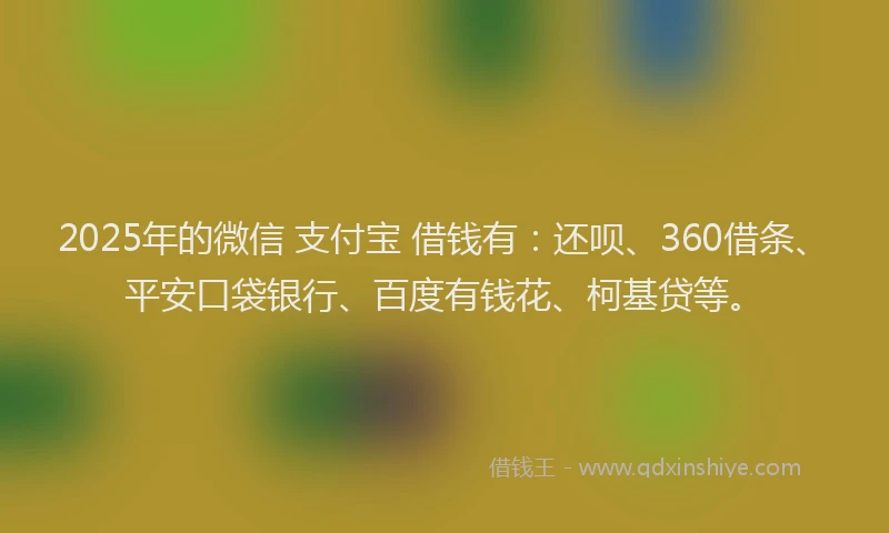 2025年的微信 支付宝 借钱有：还呗、360借条、平安口袋银行、百度有钱花、柯基贷等。