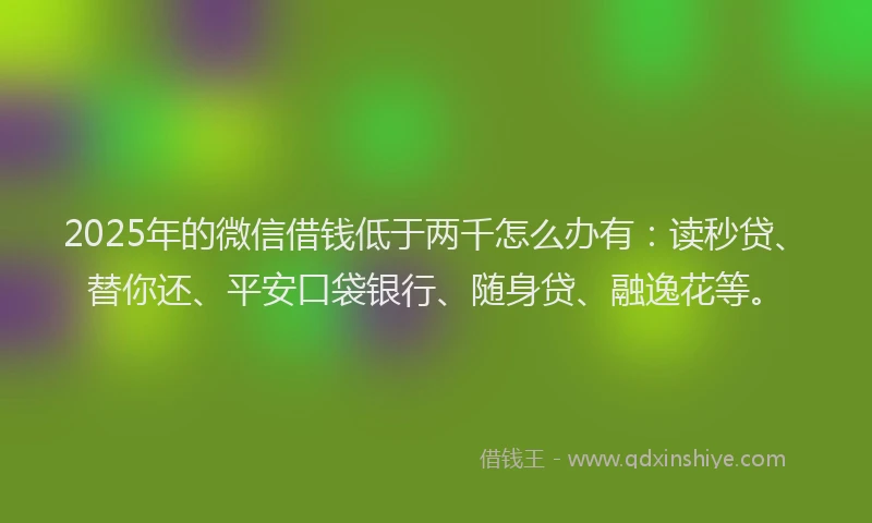 2025年的微信借钱低于两千怎么办有：读秒贷、替你还、平安口袋银行、随身贷、融逸花等。