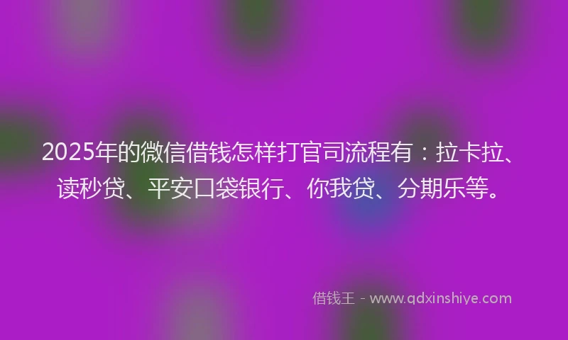 2025年的微信借钱怎样打官司流程有：拉卡拉、读秒贷、平安口袋银行、你我贷、分期乐等。