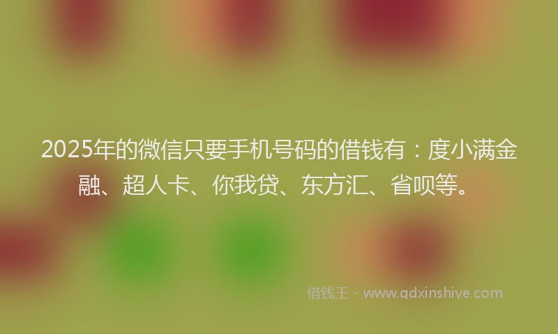 2025年的微信只要手机号码的借钱有：度小满金融、超人卡、你我贷、东方汇、省呗等。